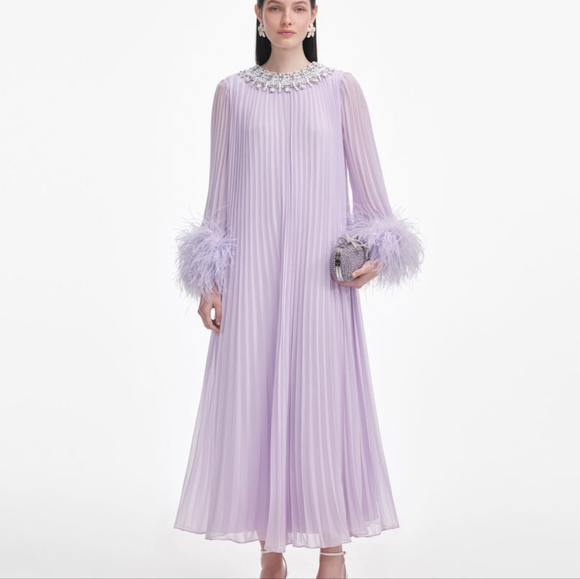 Self-Portrait Dresses & Skirts - Self-Portrait Lilac Chiffon Feather Midi Dress